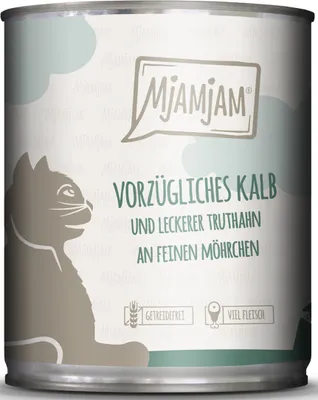 Produktbild von MjAMjAM Vorzügliches Kalb & Truthahn an leckeren Möhrchen, Adult, jede Rasse, Türkei, Kalbsfleisch, 800 g