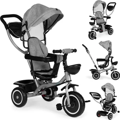 Image de Poussette tricycle 2 en 1, siège pivotant, auvent pliable, gris, ECOTOYS