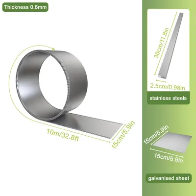 Image de Bordure de jardin en métal galvanisé - Flexible - Résistant aux intempéries - Pour massifs de fleurs - 0,15 x 10 mètres - Argenté
