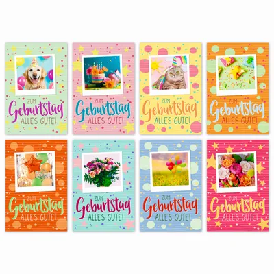 Produktbild von Glückwunschkarten Geburtstag 100 Stück 8 Motive