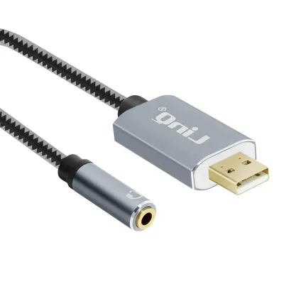 Immagine prodotto di Cavo audio in nylon intrecciato USB / jack da 3,5 mm / adattatore, LinQ - Grigio
