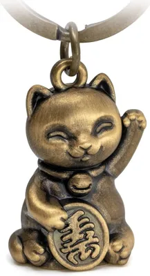 Produktbild von FABACH Glückskatze Winkekatze Schlüsselanhänger Maneki Neko - Süßer Katze Glücksbringer - Katze Anhänger Metall - Schlüsselanhänger Katze Geschenk