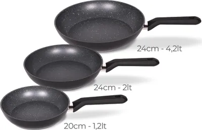 Produktbild von Serenk Excellence Pfannenset, 3-teiliges Set, Bratpfannen, Granit-Kochgeschirr mit Induktionsboden, Kochpfanne, spülmaschinenfest, Türkiye Made