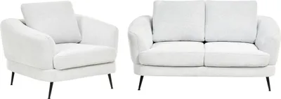 Produktbild von BELIANI 3-Sitzer Sofa Set Cremeweiß Stoffbezug mit Schwarzem Metallgestell Lose Rückenkissen Modernes Design Wohnzimmer Sitzgruppe
