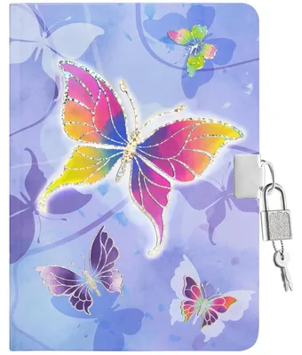 Image de Journal intime pour filles, avec cadenas et clé, motif papillon en feuille d'or, format A5, 160 pages lignées