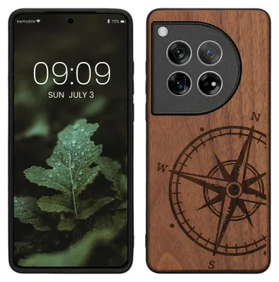 Produktbild von kwmobile Handyhülle für OnePlus 12 Hülle Holz - Case mit TPU Bumper - Stoßfestes Hardcase - Schutzhülle Cover in Dunkelbraun
