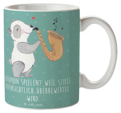 Produktbild von Mr. & Mrs. Panda Kaffeebecher Saxophon Leidenschaft - Meeresbrise - Geschenk, Jazz, Instrument, Klang, Lernen, Musiker, schöne tasse, Melodie, Becher, Blues, mit Spruch