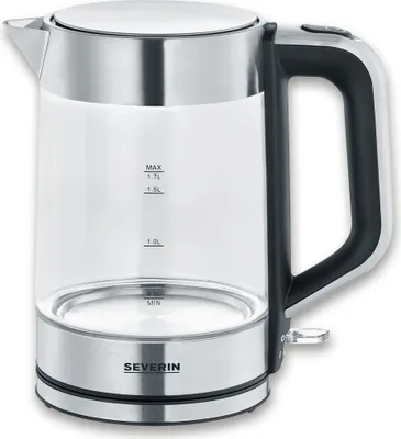 Produktbild von Wasserkocher Edelstahl Glas SEVERIN WK 3420 1,7 L 2200 W 100% BPA frei WK 3420 aus Edelstahl, gebürstetschwarzsilber Wasserkocher Wasserkocher Mit Temperatureinstellung Wasserkocher Edelstahl Wasserkocher Glas