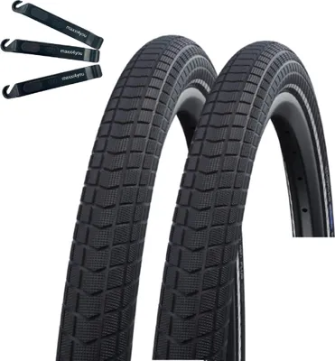 Produktbild von 2 x Schwalbe Big Ben Plus Fahrradreifen Performance Double Defense GreenGuard ADDIX E-50 Schwarz+Reflex 55-622 (28 x 2.15") inkl. maxxi4you Reifenheber