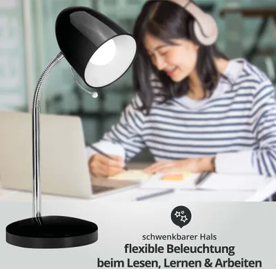 Produktbild von Schreibtischlampe Tischleuchte mit Schwanenhals schwarz/chrom Sockel E27 L135xH350mm
