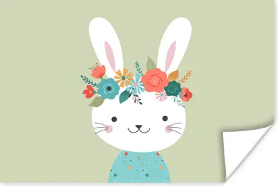 Produktbild von MuchoWow® Poster Kaninchen - Sommer - Blumen 60x40 cm - Schlafzimmerdekoration
