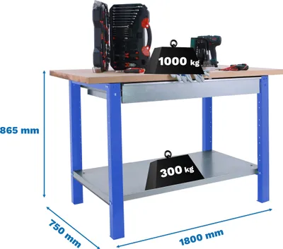 Zdjęcie produktu dla SIMONWORK BT6L PRO LAMINATE 1BOX 1800 NIEBIESKI/BEŻOWY Stół warsztatowy z parafusami