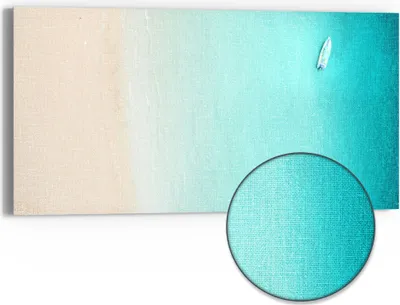 Produktbild von DEQORI Hybrid Leinwand Bild 60x30 cm 'Blick auf Boot im Meer' Wandbild Glas flach modern