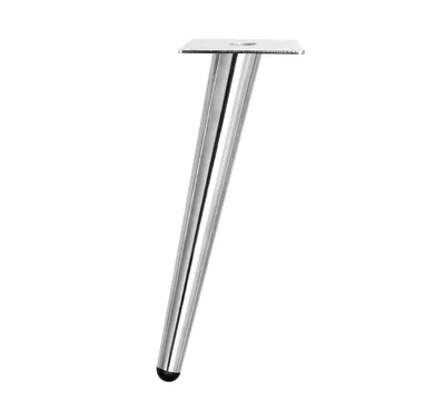 A single chrome furniture leg is shown against a white background.