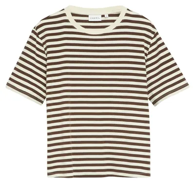 Produktbild von Comma T-Shirt Basic Fit mit garngefärbten Streifen in Braun, Größe 40