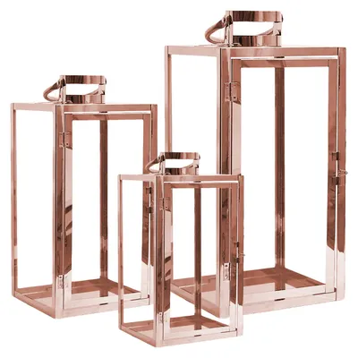 Image de set de 3 lanternes en acier inoxydable Lanternes de jardin couleur cuivre 30/40/53cm