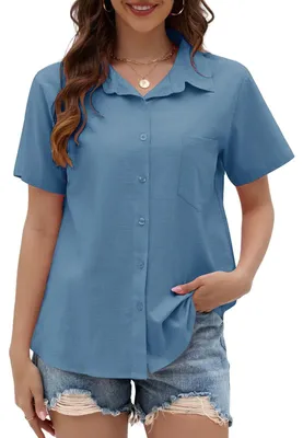 Productafbeelding van Blouse V-Hals Korte Mouwen - Donkerblauw
