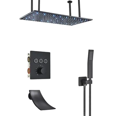 Produktbild von LED-Duschkopf, Nickel-Finish, rechteckiges Design, 3Wege Schwarz C