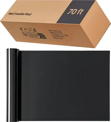 Zdjęcie produktu dla SucceBuy folia winylowa do transferu ciepła (304,8 x 21336 mm), błyszcząca czarna rolka winylu HTV do naprasowywania, kompatybilna z maszynami do cięcia, odpowiednia do różnych materiałów, takich jak koszulki, poduszki i czapki