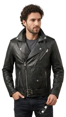 Produktbild von Herrenjacke Paul Parker Leder Schwarz Bikerjacke S