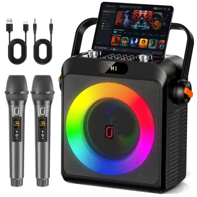 Karaoke-Lautsprecher mit 2 Mikrofonen, Bluetooth, DJ-Licht, tragbar