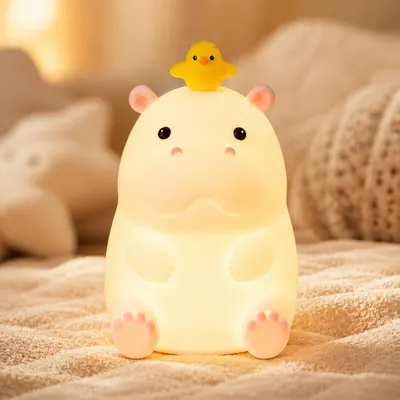 Produktbild von USB Nilpferd-Nachtlicht,3-stufig dimmbar,Touch-Steuerung,Still-licht mit Timer,Silikon Nachtlampe Baby,Augenschutz-Kinderlampe,Geschenke für Kinder