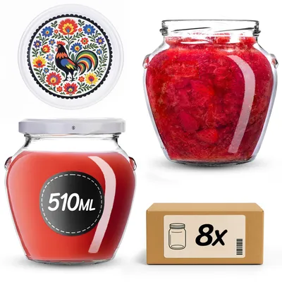 Obrázok produktu pre KADAX Sklenené nádoby 510 ml so skrutkovacím uzáverom, priemer 82 mm, sklenené nádoby so skrutkovacím uzáverom, nádoby na konzervovanie, robustné sklenené nádoby vhodné na konzervovanie medu, ovocia a zeleniny, sada 8 kusov