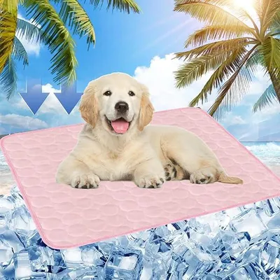 Produktbild von Dog Cooling Mat, 70 x 55 cm, Cooling Blanket for Dogs and Cats, Summer Cooling Dog Bed, Cooling, Was, Non-Slip Pet Cooling Mat, for Home, On the Go or in the Car (Pink, L)