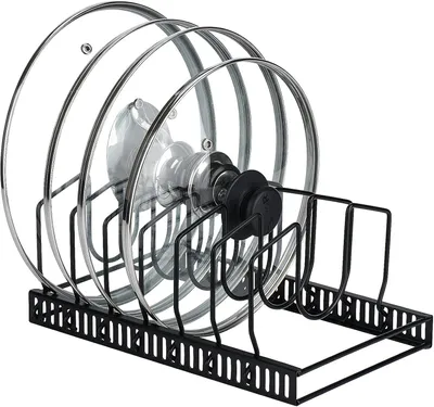 Produktbild von Topfdeckelhalter, Metall Abtropfgestell, 7 verstellbare Fächer, für Küchenutensilien, schwarz
