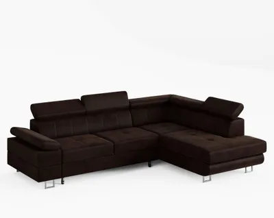 Produktbild von ECKSOFA CAROLINE Rechts Braun Velours-Stoff mit Schlaffunktion und Bettkasten