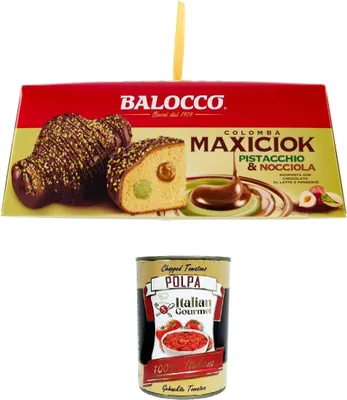 Produktbild von Balocco Colomba Maxiciok Pistacchio & Nocciola Maxiciok Pistazien und Haselnüsse 750 g+ Italian Gourmet polpa 400gr