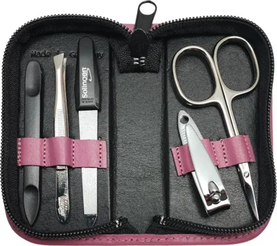 Produktbild von 5-tlg Maniküre-Set aus Echtleder – Germany | Solingen Instrumente im Etui Beere