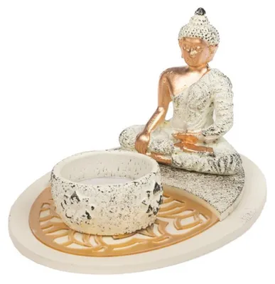 Produktbild von Buddha-Statue - Gold - Polystone - 12 x 15 x 9 cm - Kerzenhalter