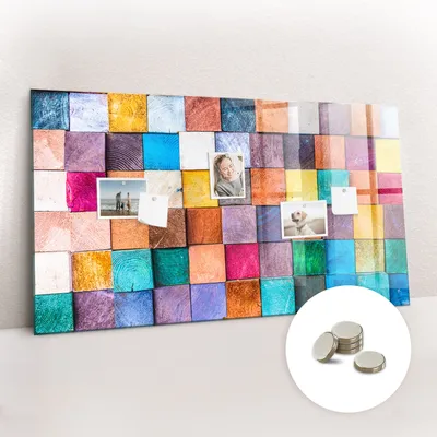 Produktbild von Magnetische Wandtafel aus Glas – Memotafel mit gebogener Vorderseite – Enthält 5 Magnete – 120x60 cm – Mit Holzwürfeln