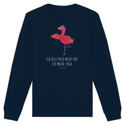 Produktbild von Mr. & Mrs. Panda Baumwoll Pullover Flamingo Yoga Größe XS - French Navy - Geschenk, Vogel, Pulli, Sweatshirt, Sweater, Rosa, Namaste, Aufgeregt, Yogi, Baum, Bio