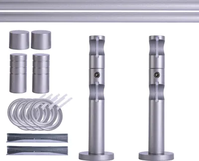 Produktbild von Gardinenstange Set, 2-läufig, ⌀ 19 mm, 200 cm, silber + Wand, Rillen-Kappe, Ring Komplettset mit Halterungen & Endstücke, Vorhangstange in Silber, Rot-Bronze & Anthrazit, 120–400cm, Eisen, Aluminum Victoria M.