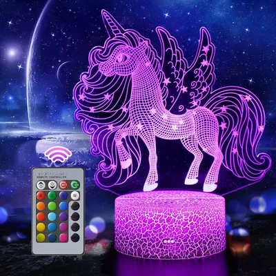 Obrázek produktu pro Noční lampička Jednorožec 3D - Iluzionální lampa s 16 měnícími se barvami