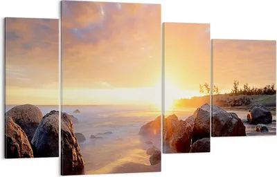 Produktbild von Bild auf Leinwand - Leinwandbild - Meer Strand Felsen - 120x70cm - Wand Bild - Wanddeko - Leinwanddruck - Bilder - Kunstdruck - Wanddekoration - Leinwand bilder - Wandkunst - DL120x70-3649