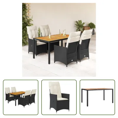 Produktbild von The Living Store 5-tlg. Garten-Essgruppe mit Kissen Schwarz Poly Rattan