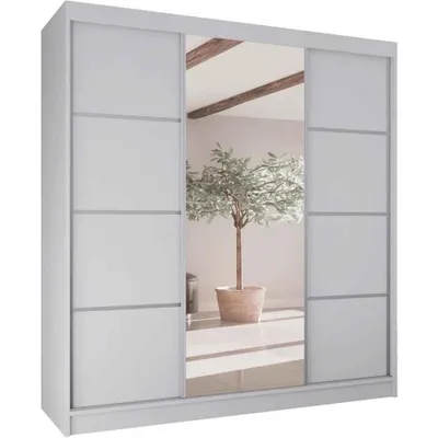 Image de BEAUTYSOFA | Armoire à portes coulissantes VILO II 200 cm - Armoire avec miroir, 3 portes coulissantes, 4 tiroirs, blanc + argent