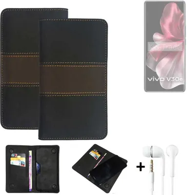 Produktbild von K-S-Trade Handyhülle + Kopfhörer kompatibel mit Vivo V30e Global Schutzhülle Walletcase Bookstyle Tasche Schutz Case Hülle Wallet Cover Kunstleder