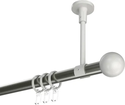 Produktbild von Interdeco Gardinenstange / Vorhangstange Edelstahl-Optik / Weiß, Typ Sonette Luino (Kugel) Deckenmontage, 20 mm Ø 1-läufig, 120 cm