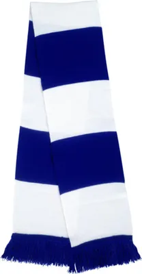 A scarf with blue and white stripes.