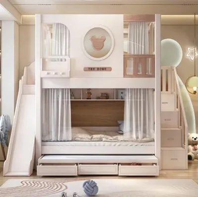 Productafbeelding van Stapelbed, hoogslaper, etagerek, kinderbed, tienerbed, houten bed, wit, tweepersoonsstapelbed