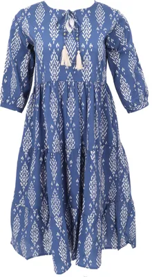 Produktbild von Boho Sommerkleid, Bedrucktes Midikleid, Baumwollkleid - Indigo, Damen, Blau, Baumwolle, Größe: M
