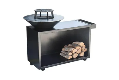 Image de The Favilla FLAME - Brasero design avec plaque de grill et plancha Foyer de cuisson intégré • Rangement bois • Résistant aux intempéries