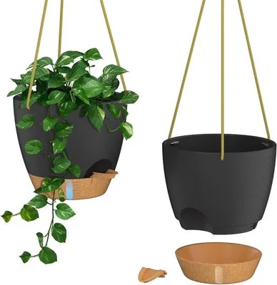 Obrázok produktu pre Sada závesných plastových kvetináčov, 25 cm, čierna, sada 2 ks