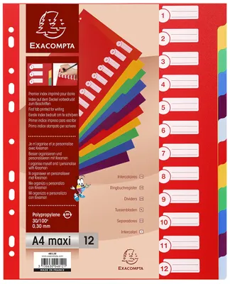 Zdjęcie produktu dla EXACOMPTA 4812E EXACOMPTA Kunststoff-Register, blanko, A4 Überbreite, 12-