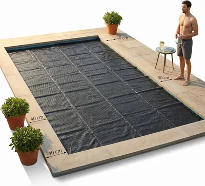 Produktbild von Pool Solarfolie Rechteckig 600x400 cm Schwarz – Poolabdeckung PVC mit Luftkammern und Ösen | spart bis zu 70% Heizkosten, reduziert Verdunstung, UV-beständig, zuschneidbar für Einbaupool