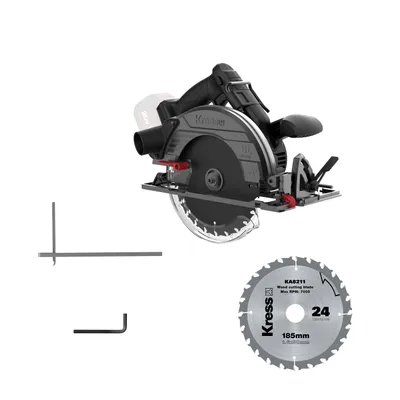 Imagen del producto de Sierra circular manual inalámbrica Kress de 20V, 185 mm, con 2 baterías de 4.0Ah, cargador de 6A y maletín de transporte
